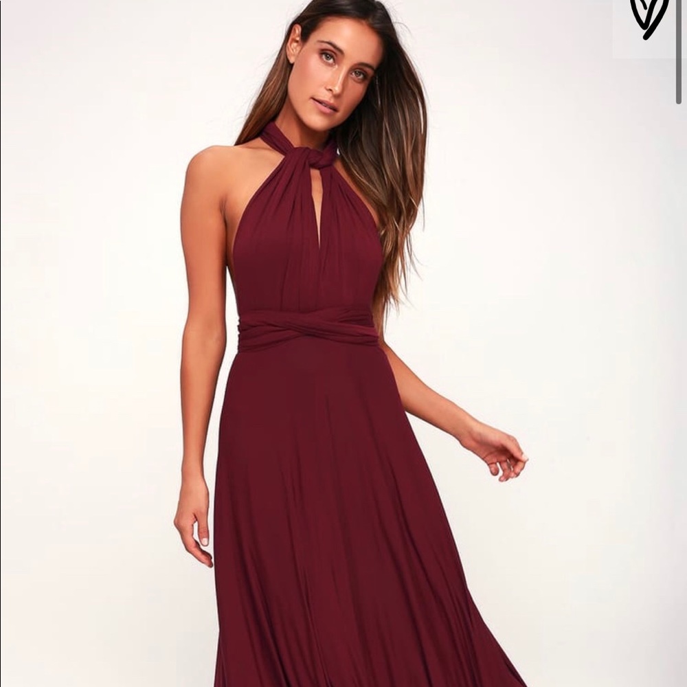 LULUS Burgundy Wrap Bridesmaid Dress Small - New